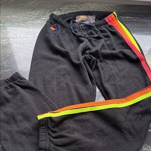 Aviator Nation Black Joggers with Rainbow Stripes